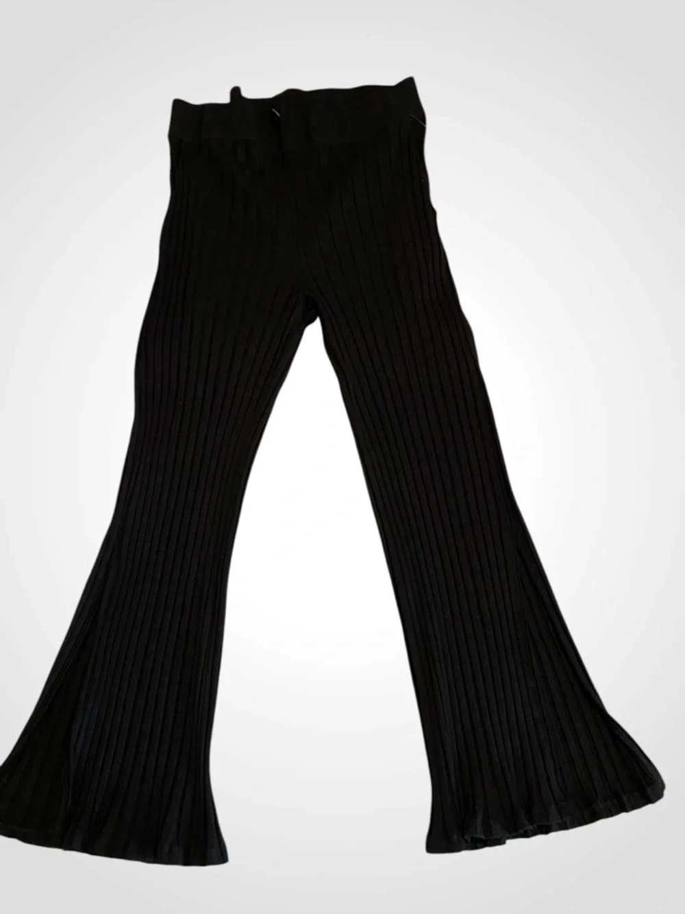 Eileen Fisher Black Ribbed Wide-Leg Cropped Pants with Side Slits NWOT Size M - Picture 7 of 14